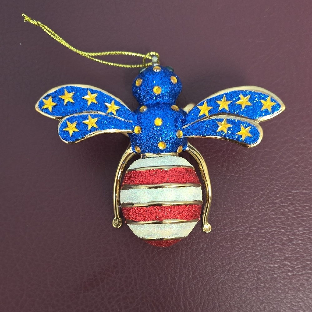 Joan Rivers Blue and Red Bee Ornament
